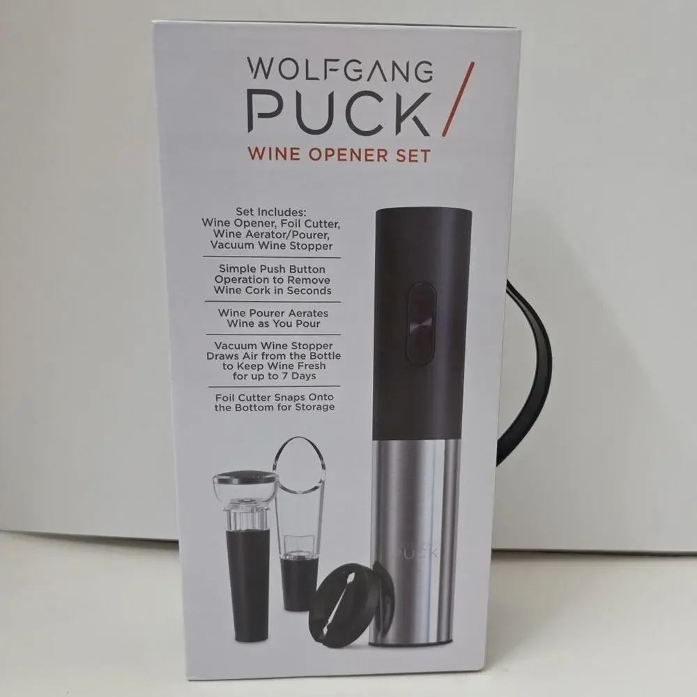 Wolfgang Puck Electric Wine Opener Red Battery Powered w Foil Cutter New